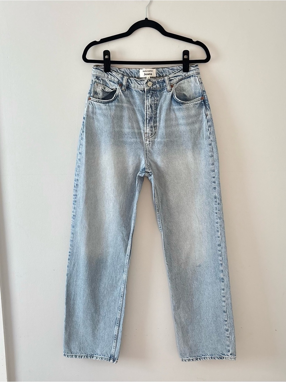 Reformation Abby High Rise Straight Jeans Rigid Denim Faded Light Wash - Picture 2 of 7